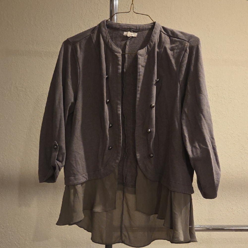 Maurices Gray Cardigan with Sheer Layer